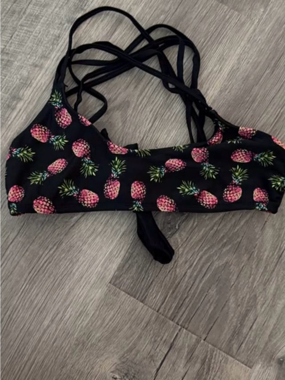 Kids Black Pineapple Print Swim Top